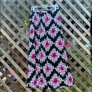 Metaphor Womens Maxi Skirt Dress Black Neon Pink Elastic Waist Side Slits Small